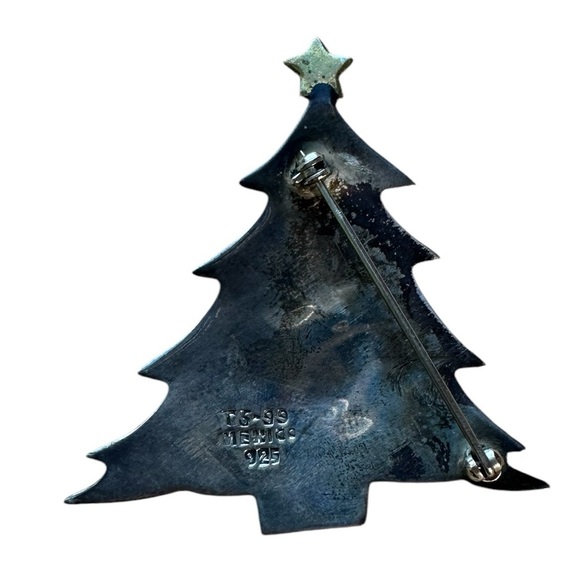 Christmas Tree Sterling Silver & Brass Brooch Pin marked .925 Mexico - Picture 2 of 3